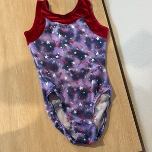Starry Purple and Red Gymnastics Leotard
